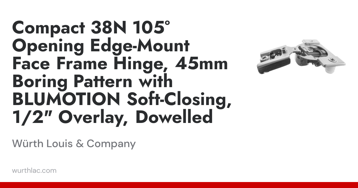 Compact 38N 105° Opening Edge-Mount Face Frame Hinge, 45mm Boring ...
