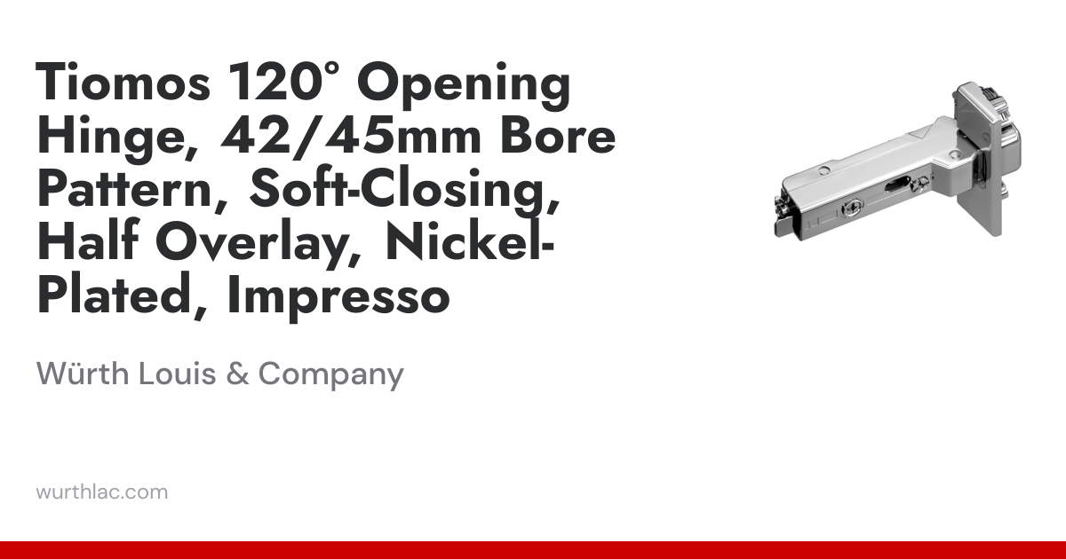 Tiomos 120° Opening Hinge, 42/45mm Bore Pattern, Soft-Closing, Half ...
