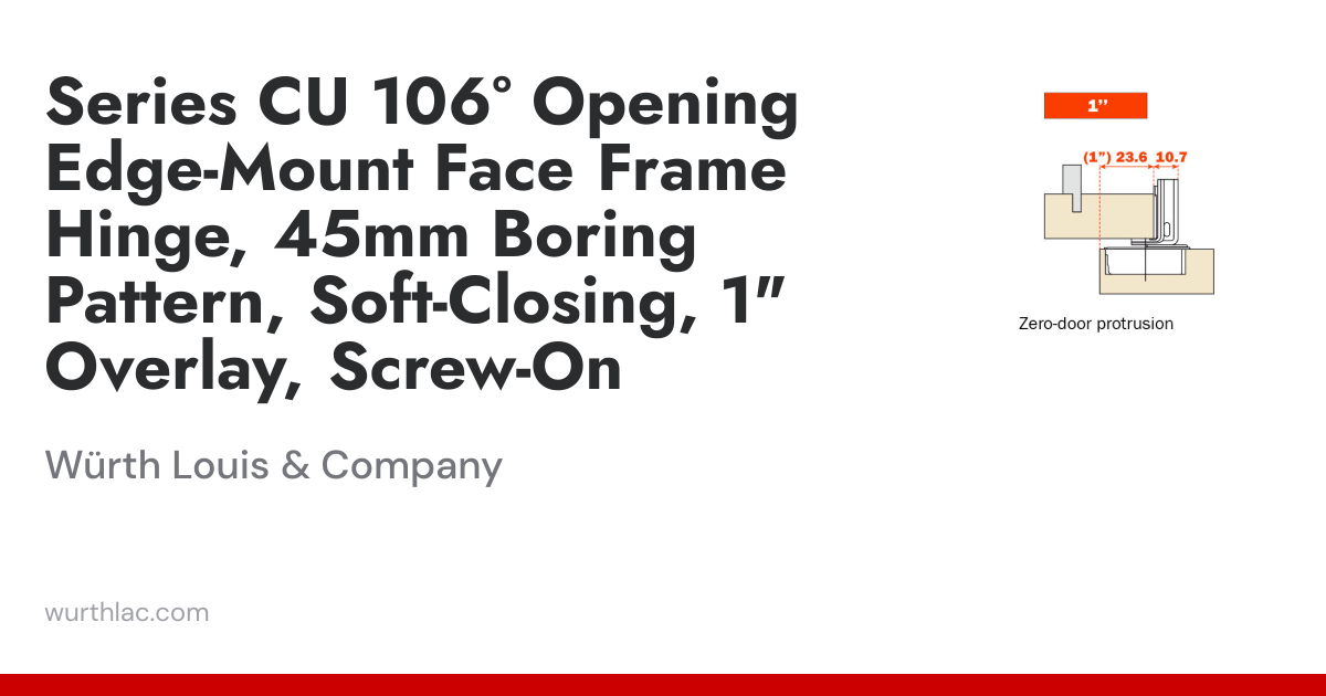 Series CU 106° Opening Edge-Mount Face Frame Hinge, 45mm Boring Pattern ...
