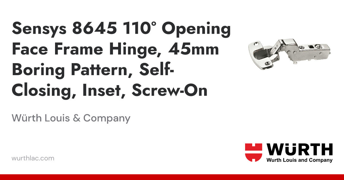 Sensys 8645 110° Opening Face Frame Hinge, 45mm Boring Pattern, Self ...