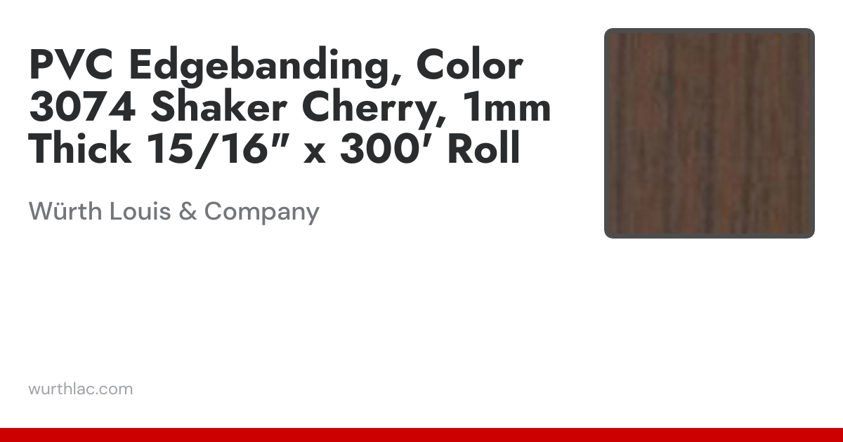PVC Edgebanding, Color 3074 Shaker Cherry, 1mm Thick 15/16