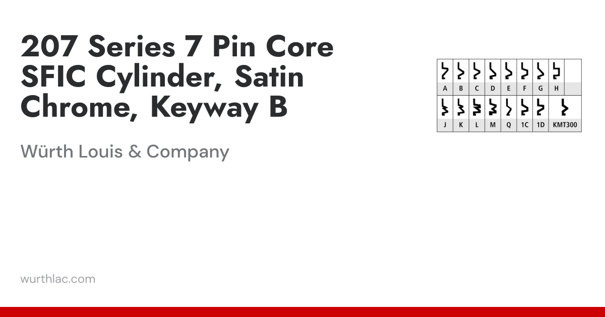 207 Series 7 Pin Core SFIC Cylinder, Satin Chrome, Keyway B | Würth ...
