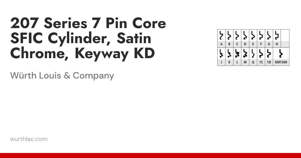 207 Series 7 Pin Core SFIC Cylinder, Satin Chrome, Keyway KD | Würth ...