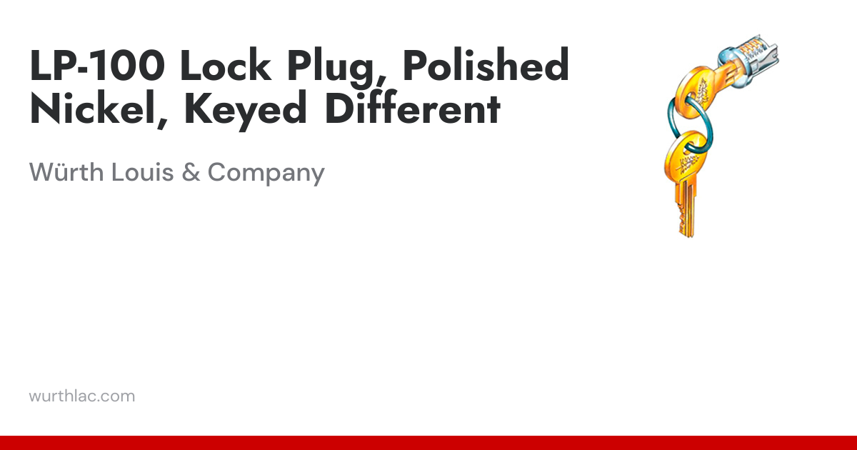 LP-100 Lock Plug, Polished Nickel, Keyed Different | Würth Louis & Company
