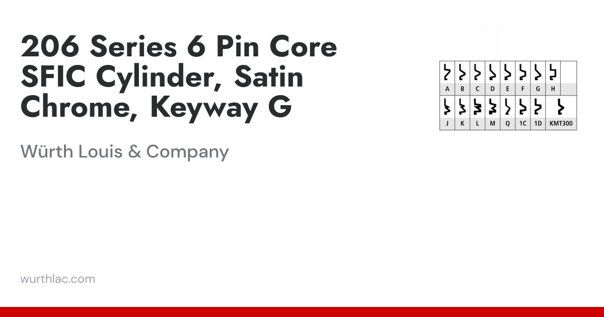 206 Series 6 Pin Core SFIC Cylinder, Satin Chrome, Keyway G | Würth ...