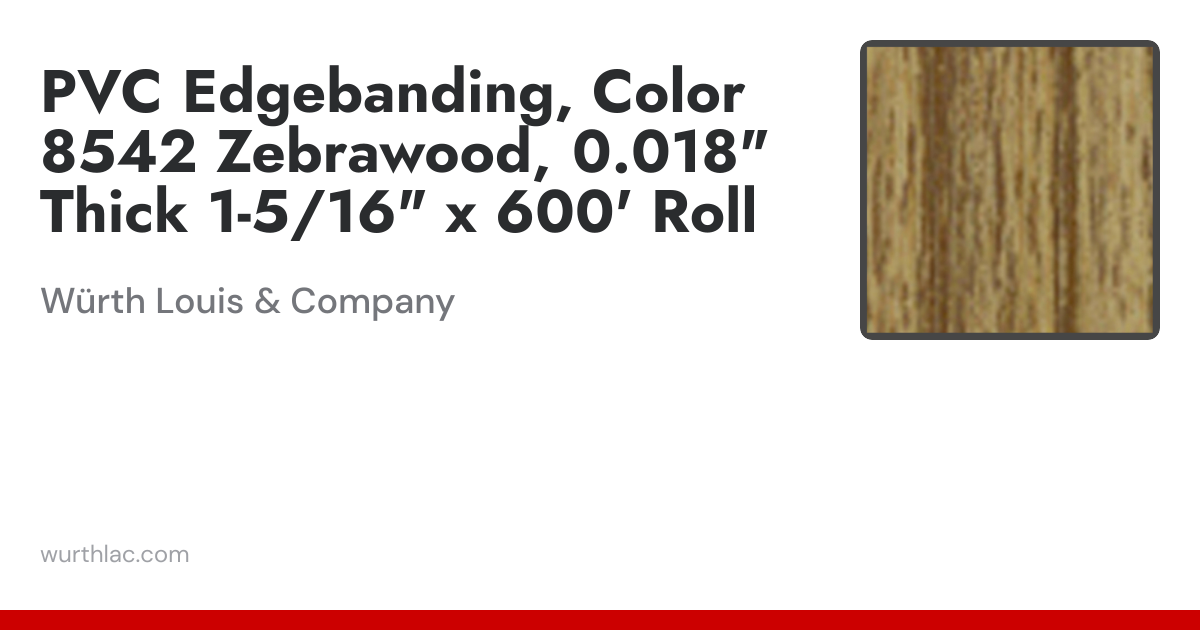 PVC Edgebanding, Color 8542 Zebrawood, 0.018