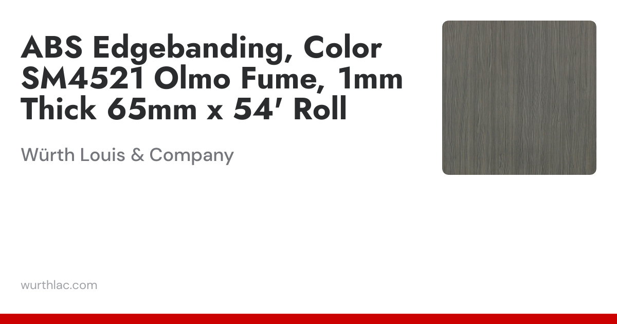 ABS Edgebanding, Color SM4521 Olmo Fume, 1mm Thick 65mm x 54' Roll ...