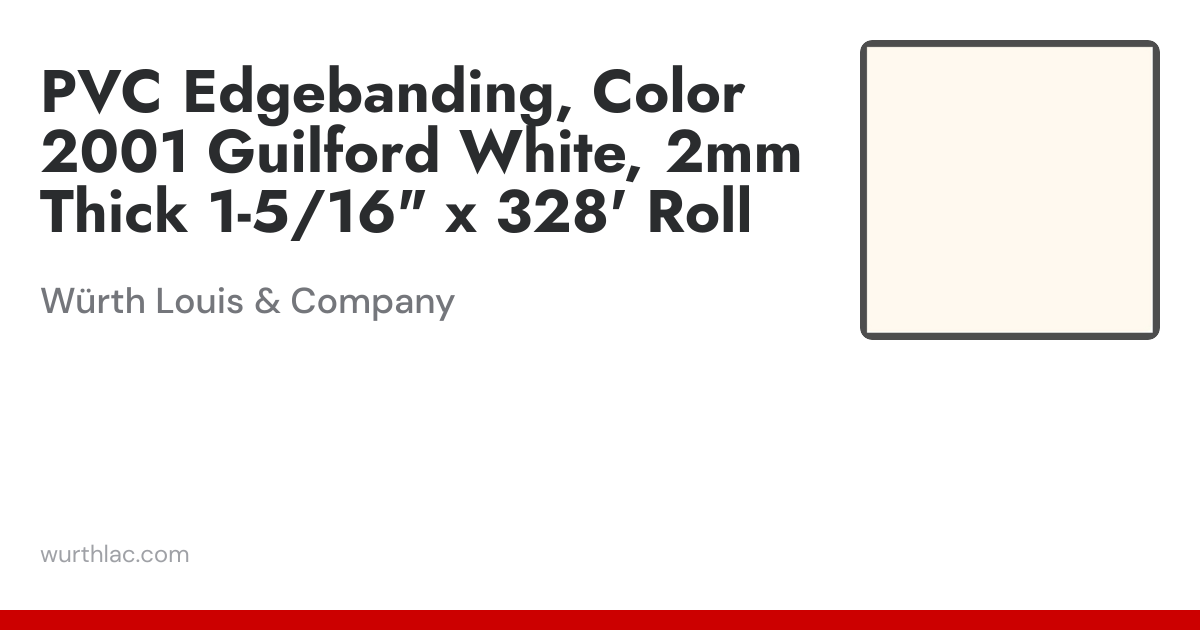 PVC Edgebanding, Color 2001 Guilford White, 2mm Thick 1-5/16