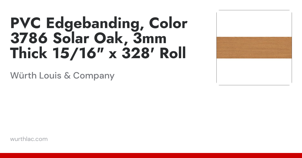 PVC Edgebanding, Color 3786 Solar Oak, 3mm Thick 15/16