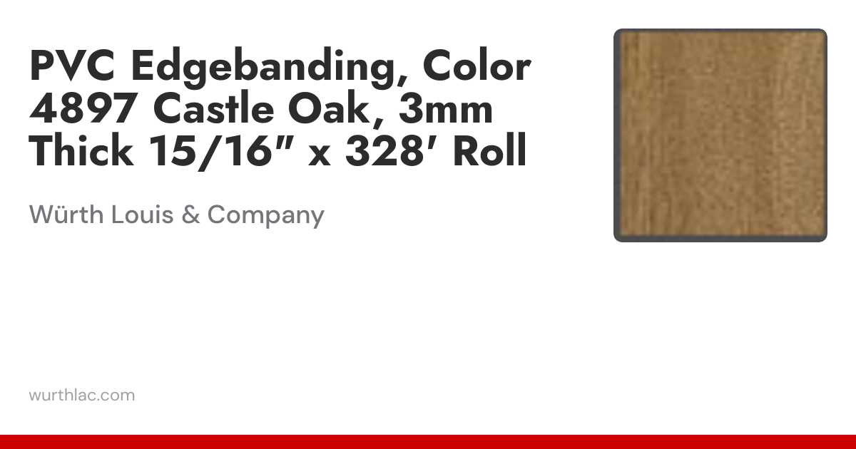 PVC Edgebanding, Color 4897 Castle Oak, 3mm Thick 15/16