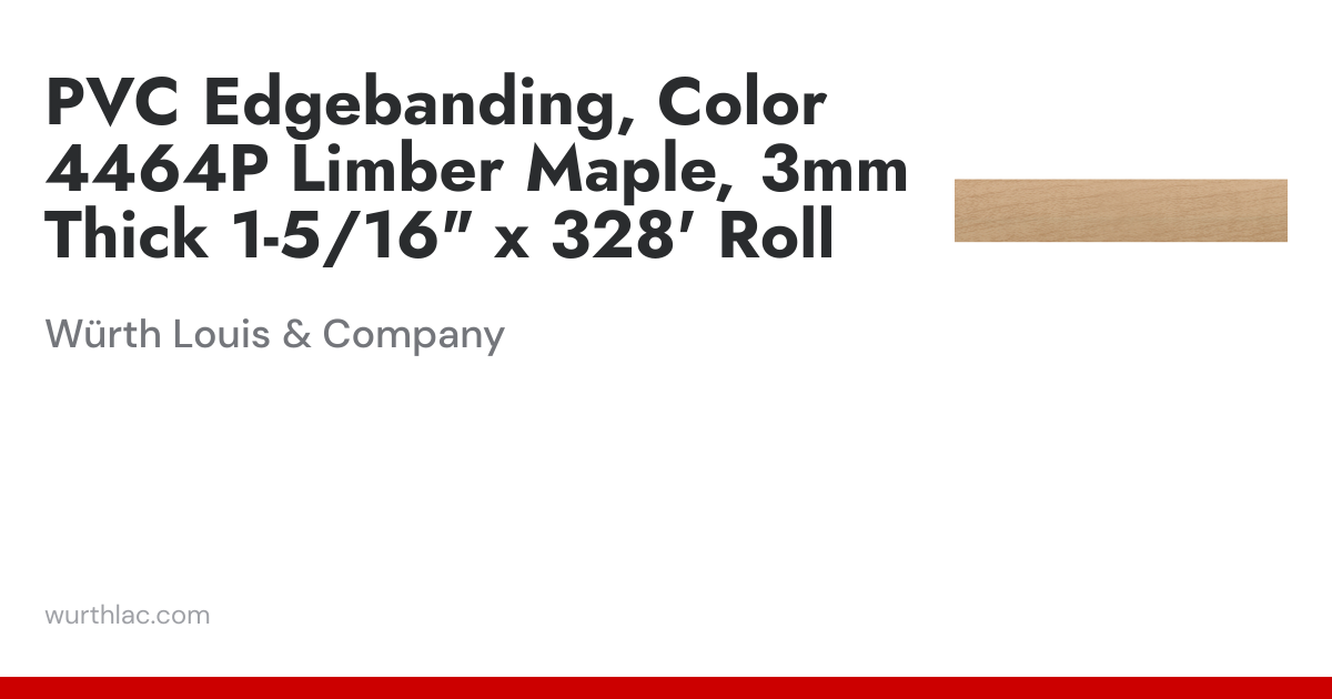 PVC Edgebanding, Color 4464P Limber Maple, 3mm Thick 1-5/16