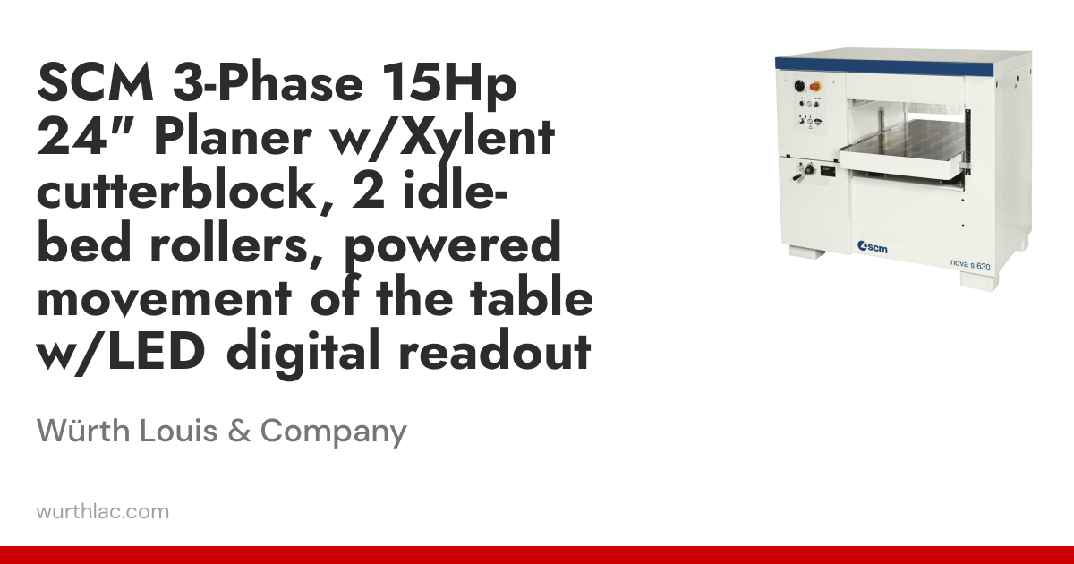 SCM 3-Phase 15Hp 24″ Planer w/Xylent cutterblock, 2 idle-bed rollers ...