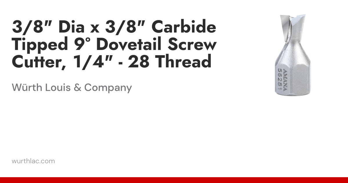 3/8" Dia x 3/8" Carbide Tipped 9° Dovetail Screw Cutter, 1/4" - 28 ...