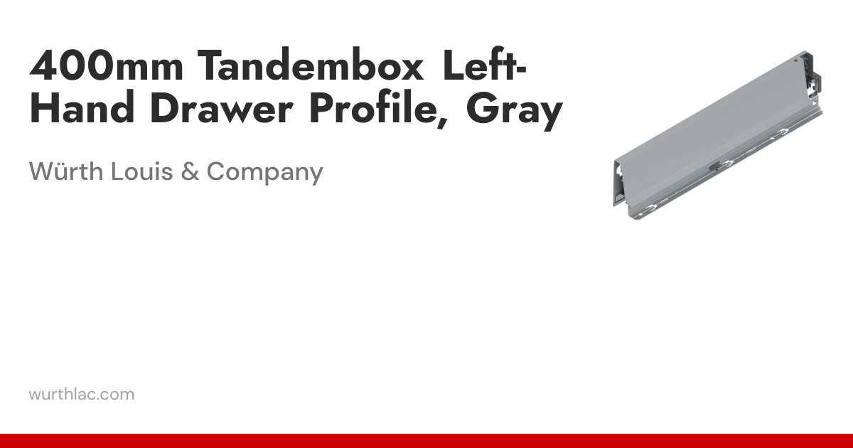 400mm Tandembox Left-Hand Drawer Profile, Gray | Würth Louis & Company