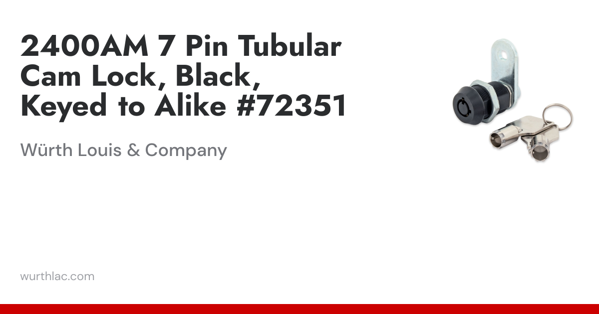 2400AM 7 Pin Tubular Cam Lock, Black, Keyed to Alike #72351 | Würth ...
