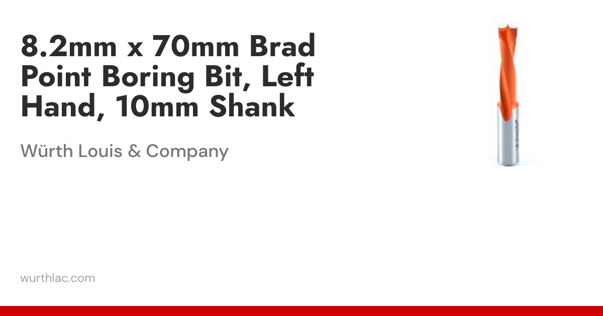 8.2mm x 70mm Brad Point Boring Bit, Left Hand, 10mm Shank | Würth Louis ...