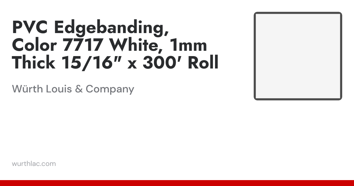 PVC Edgebanding, Color 7717 White, 1mm Thick 15/16
